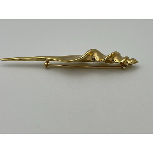 Gold Tone Shell Brooch 4" - Picture 3 of 6